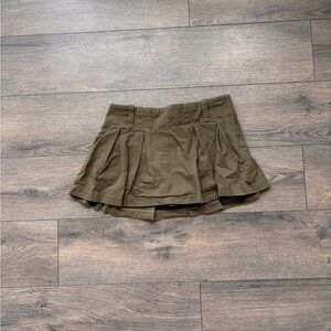 Olive Green Pleated Mini Skirt